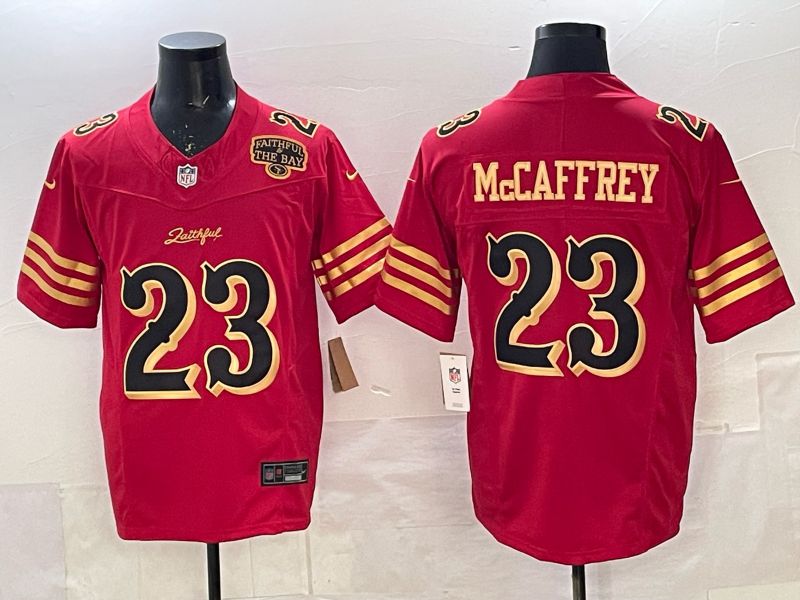 Men 2025 Nike San Francisco 49ers #23 Mccaffrey red gold 5th generation Limited NFL Jersey 004->san francisco 49ers->NFL Jersey